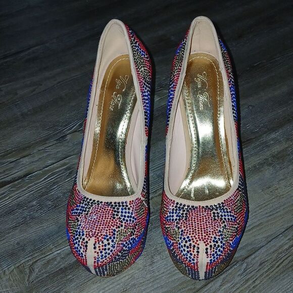 Viga Fiore multicolor rhinestone platform 6" heels  Sz 8.5 EUC - Picture 2 of 11